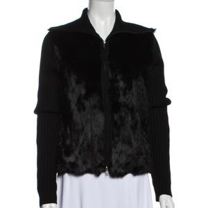 L’Agence Fur Front Zip Cardigan Jacket